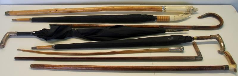 SILVER. Grouping of Assorted Canes and Umbrellas. (1 of 10)