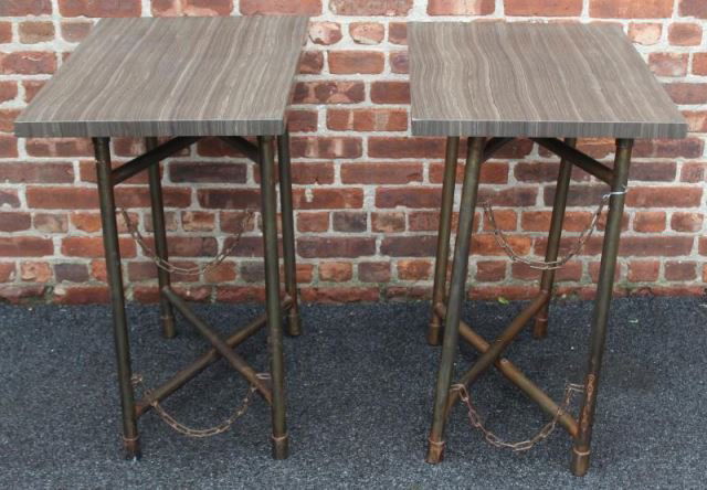 Pair of Decorative Stone Top Tables w/ Metal Base. (1 of 5)