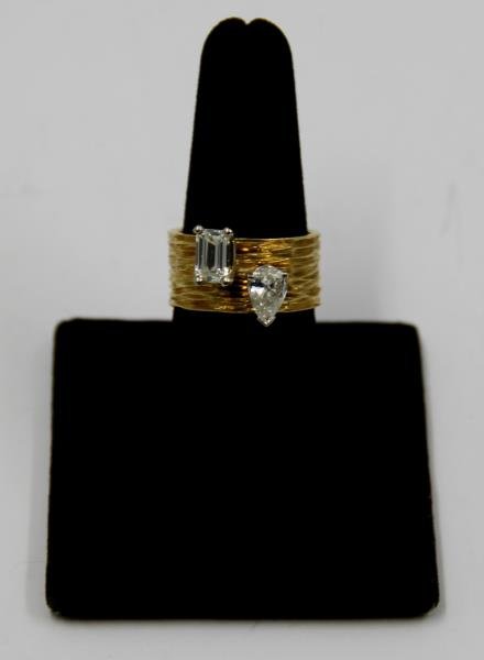 JEWELRY. Modernist 18kt Gold and Diamond Ring. (1 of 5)