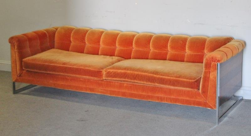 Milo Baughman Style Rosewood and Chrome Sofa. (1 of 6)