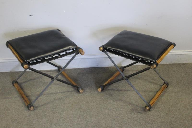 Midcentury Leather Strap Seat Stools. (1 of 3)