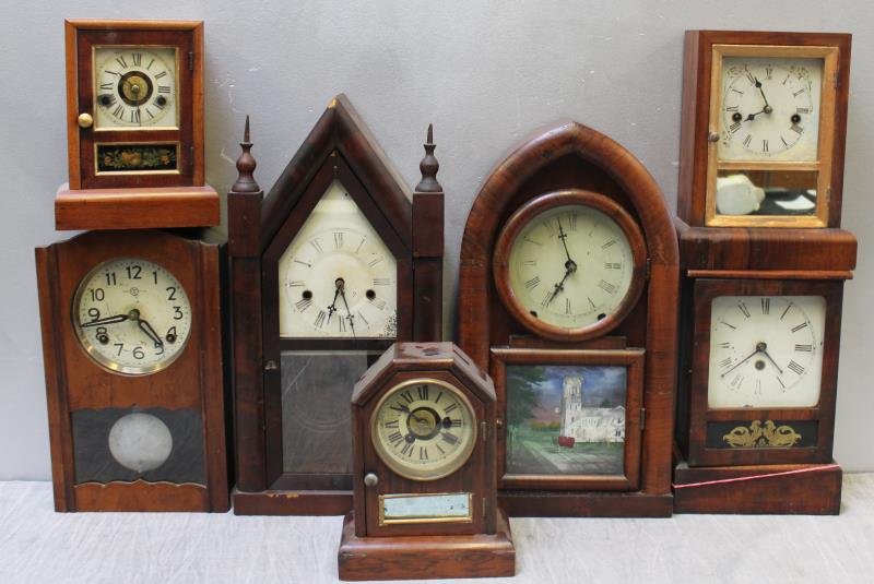 Lot of 7 Antique Wood Clocks. (1 of 6)