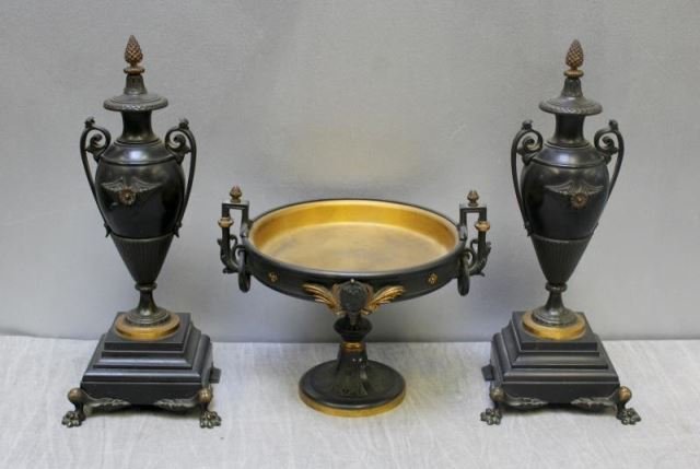 3 Piece Victorian Patinated Metal Garniture Set To (1 of 8)