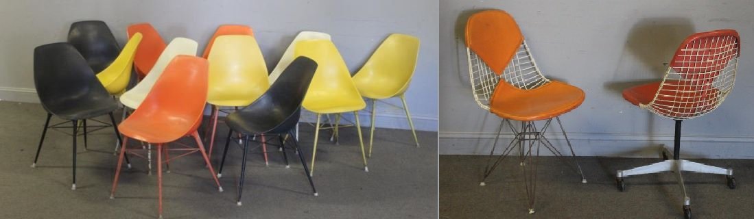 Midcentury Lot of Bertoia and Eames Style Chairs. (1 of 8)