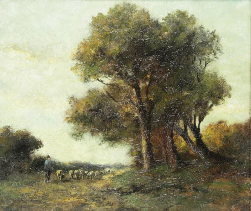 Signed Barbizon School Oil on Canvas. Shepherd (1 of 7)