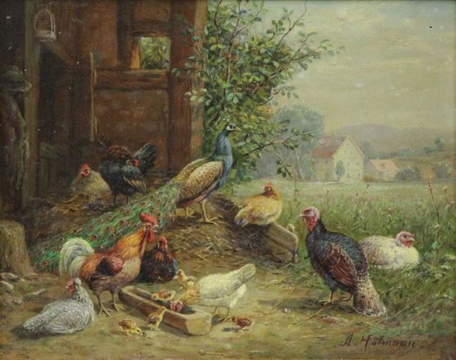 HOFMANN, Andre. Oil on Panel. Peacock and Roost. (1 of 7)