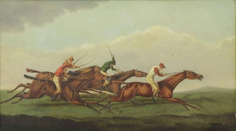 English School. 19th C. Oil on Panel Horse Racing (1 of 5)