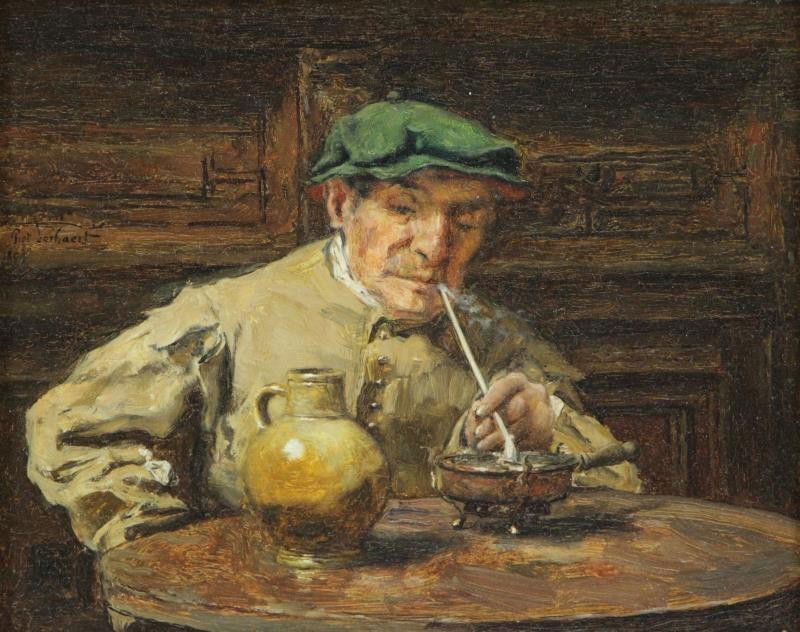 VERHAERT, Piet. Oil on Board. Man with Pipe. (1 of 5)