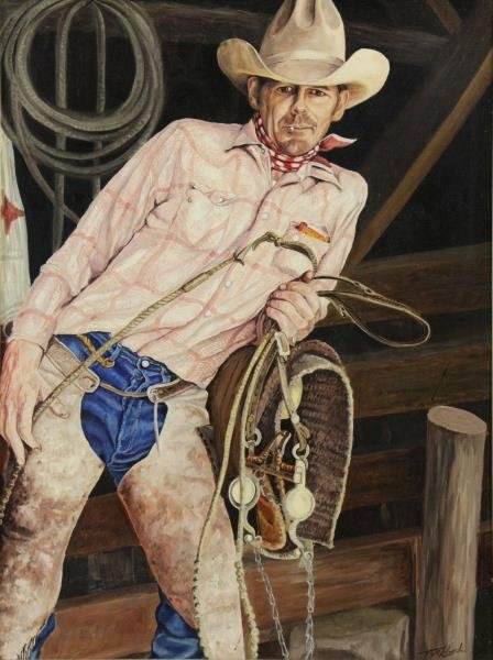 BIRKBECK, Tom. Oil on Board. "Cowboy". (1 of 7)