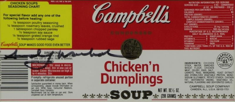 WARHOL, Andy. Signed Campbell's Chicken'n (1 of 3)