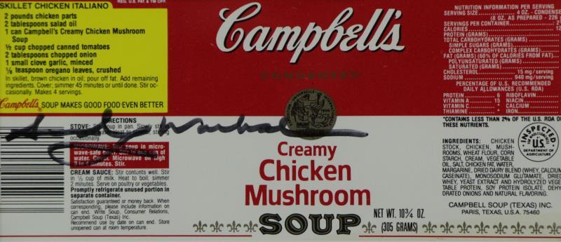 WARHOL, Andy. Signed Campbell's Chicken Mushroom (1 of 3)