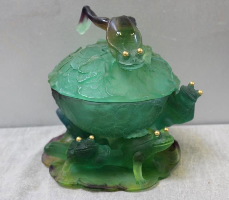 DAUM. Signed Art Glass Lidded Bowl with (1 of 6)