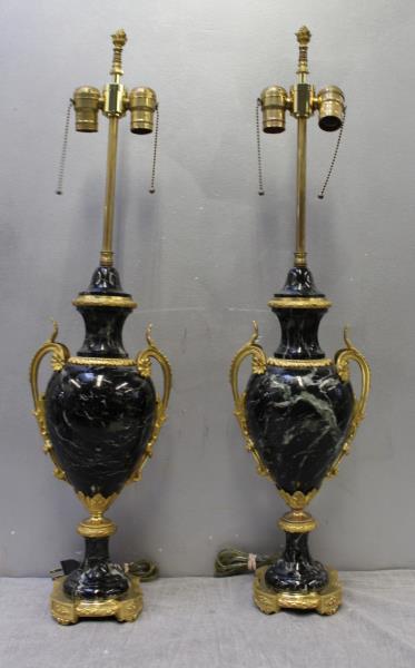 A Pair of Bronze Mounted French Black Marble Lamps (1 of 7)
