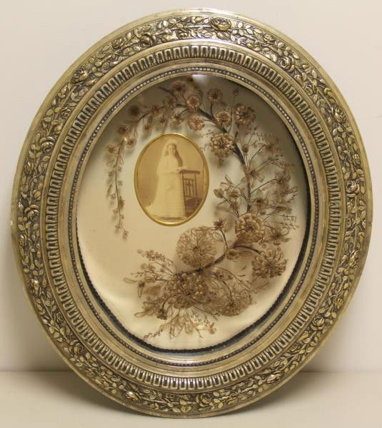 Framed Victorian Mourning Hair Wreath and Bouquet. (1 of 10)
