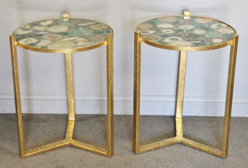 Modern Pair of Green Agate Top Side Tables. (1 of 4)