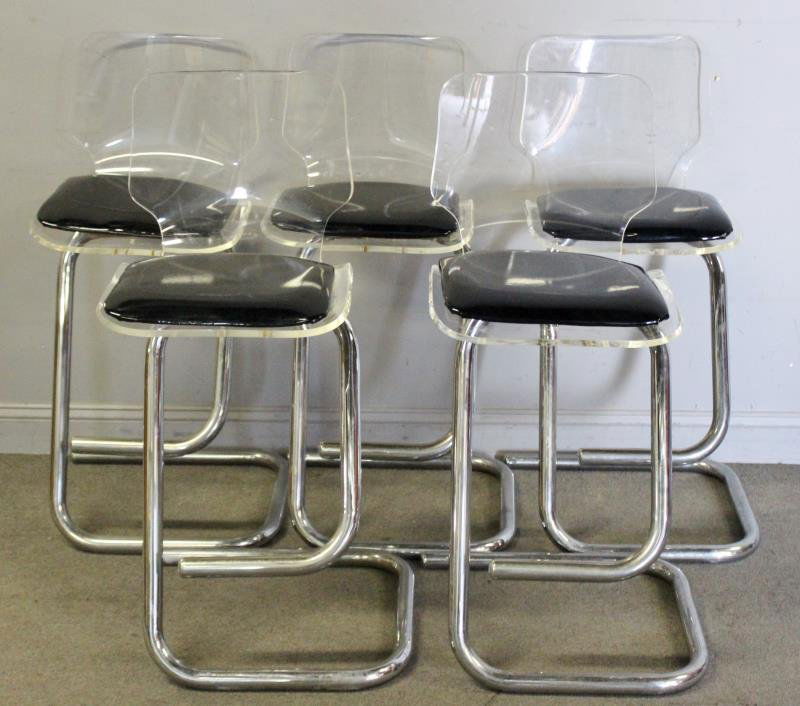 Set of 5 Midcentury Lucite and Chrome Stools. (1 of 5)