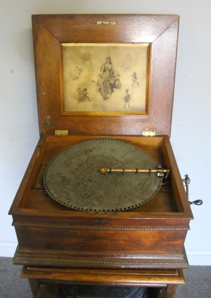 Antique Regina? Oak Music Box on Stand with (1 of 5)