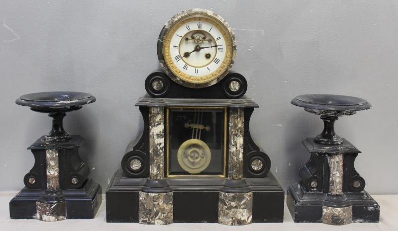 3 Piece Marble Clock Garinture Set . (1 of 7)