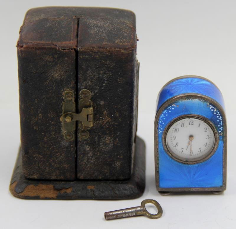 Guilloche Enamel Decorated Miniature Clock. (1 of 7)