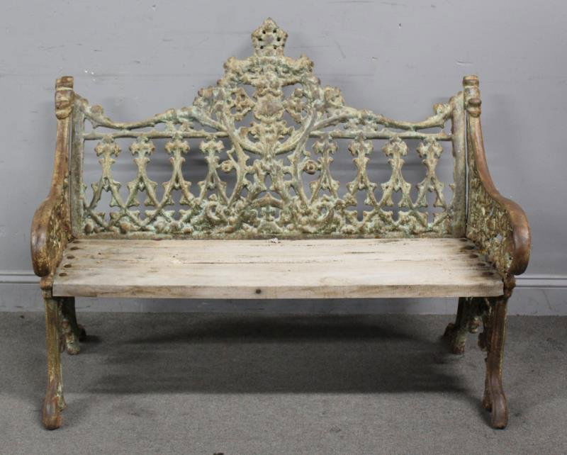 Vintage Wood and Patinated Iron Bench. (1 of 5)