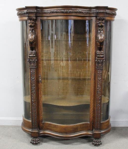 Highly Carved Oak Curved Glass China Cabinet (1 of 7)