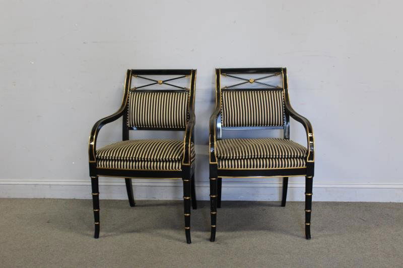 Pair Of Lacquered And Gilt Decorated Arm Chairs . (1 of 4)