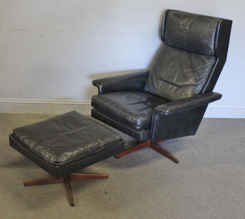Midcentury Danish Leather Lounge Chair & Ottoman. (1 of 3)