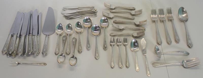 STERLING. Lunt Mary II Flatware Service for 12. (1 of 4)