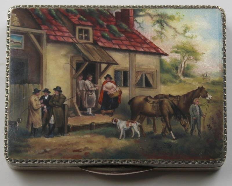 STERLING. Continental Silver and Enamel Box. (1 of 7)