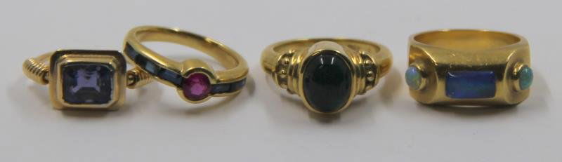 JEWELRY. Jewelled Gold Ring Grouping. (1 of 5)