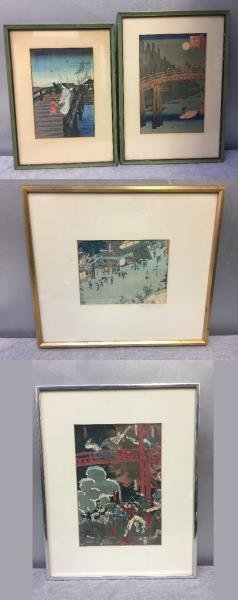 Set of 4 Framed Asian Woodblock Prints. (1 of 8)