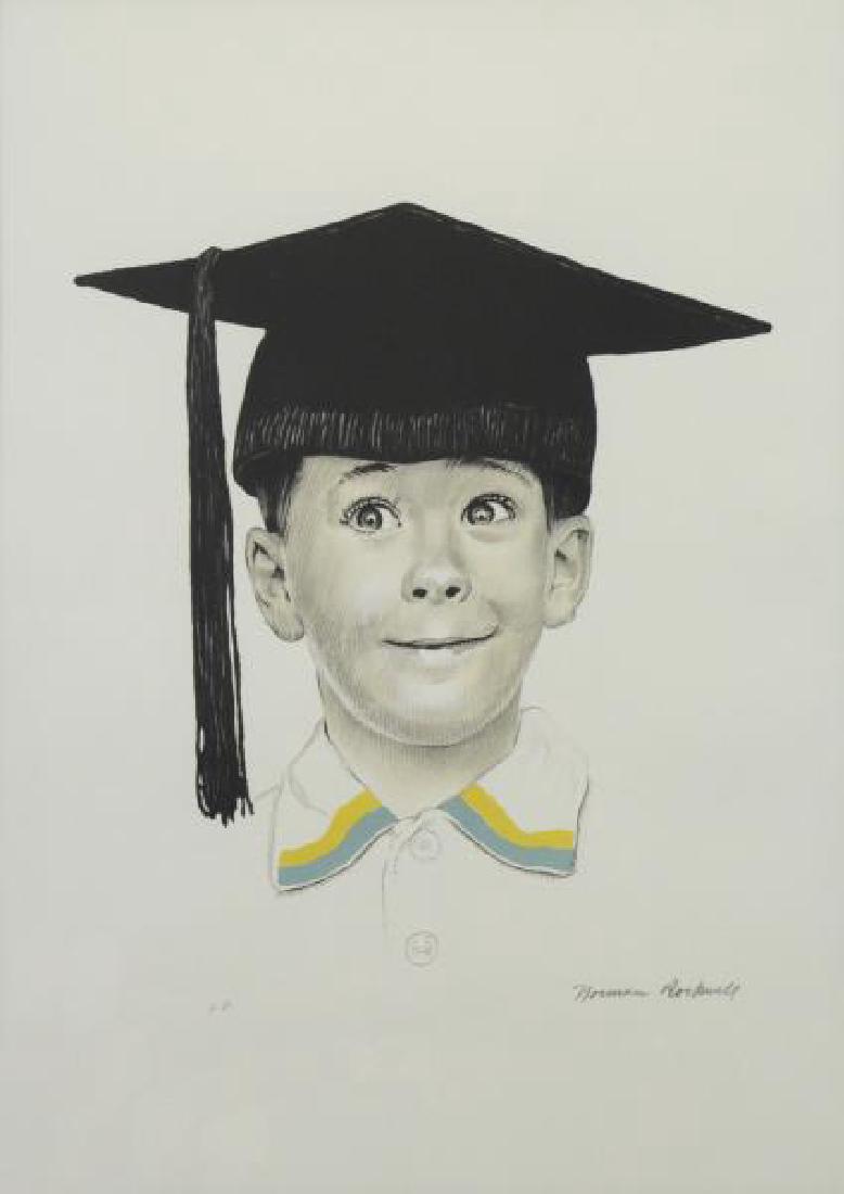ROCKWELL, Norman. Lithograph "Big Day".: Signed lower right, and inscribed A.P. lower left. Dimensions: Sight - 22.5" high x 18.5" wide. Condition: Very good, framed behind glass, not examined out of frame.