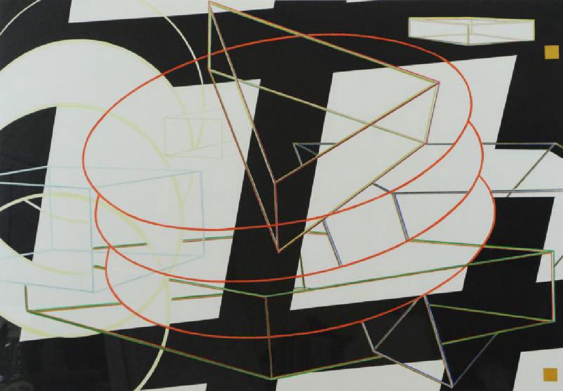 HELD, Al. Color Etching & Aquatint "Stone Ridge 4": 1983. Signed, dated and numbered 15/65 verso. Pace Editions, label affixed to frame verso. Al Held (American, 1928 - 2005). From a Scarsdale, NY home. Dimensions: 26.5" high x 39.5" wide. Condition: V