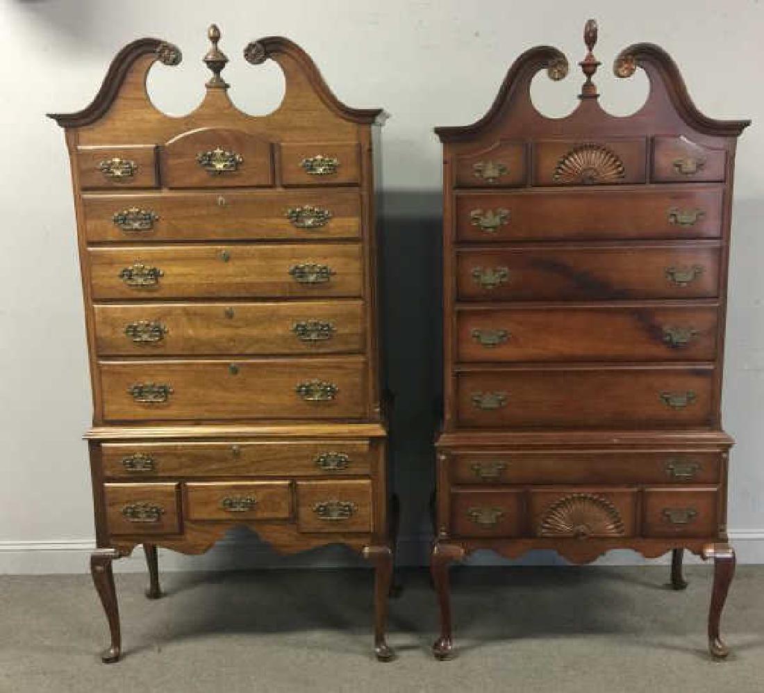 2 Mahogany Highboys.: Nice quality, circa 1940. From a Tuxedo Park, NY estate. Dimensions: 36" w x 19" d x 75" h & 35" w x 19" d x 75" h. Condition: good.