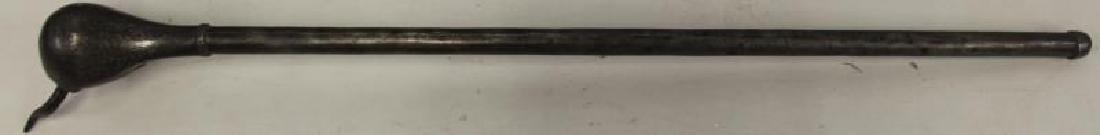 Antique Mace Indo / Persian Devils Head Weapon: Interesting weapon with nice persian engraving and original patina . From a Scarsdale estate . Dimensions: 34.25"L