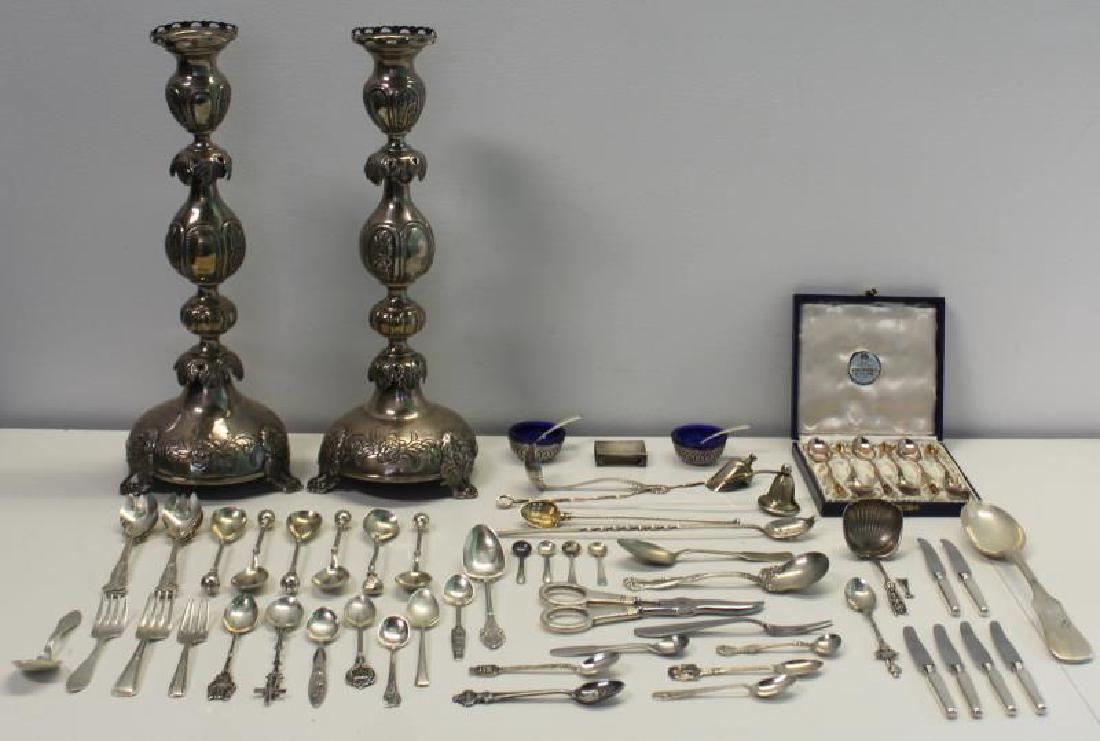 STERLING. Assorted Grouping of Silver Items.: Includes a Dominick & Haff small lades; a monogrammed coin silver teaspoon; a sterling candle snuff, a Black Starr Gorham sterling pierced spoon; Gorham sterling pierced stirring spoon with gilded bow