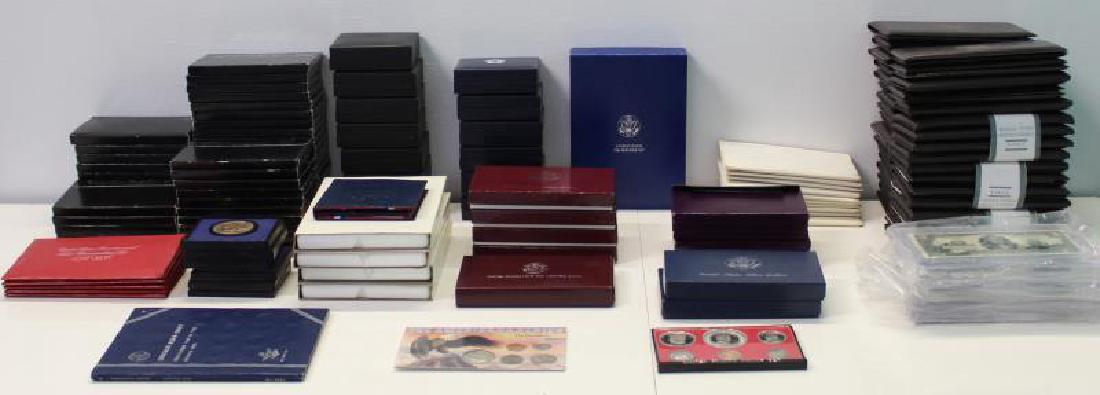 COINS. Large Grouping of Coins and Paper Money.: Includes United States Proof Sets: (5) 1976, (10) 1977, (10) 1978, (18) 1979; (5) United States Bicentennial Silver Uncirculated Sets 1776-1976; (7) National Bicentennial Medals; (1) 1979 United State