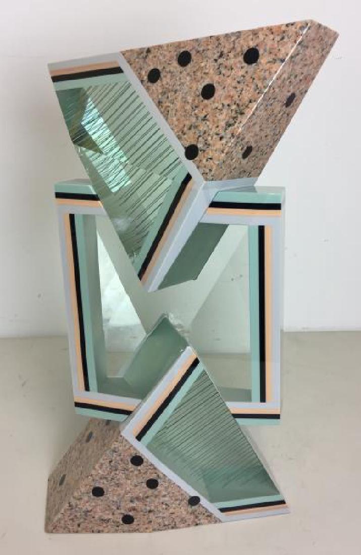 William Carlson Pragnanz Series Glass Sculpture.: Three piece granite, glass, and steel wire sculpture by William Carlson, ed. 1986. From a White Plains, NY estate.