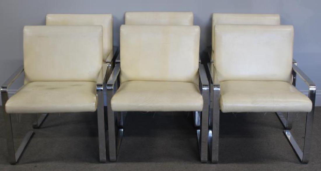 6 Midcentury Arthur Umanoff Chrome Upholstered: Chairs. Heavy chrome and great quality. From a Scarsdale, NY estate. Dimensions: 23" w x 22" d x 30" h.