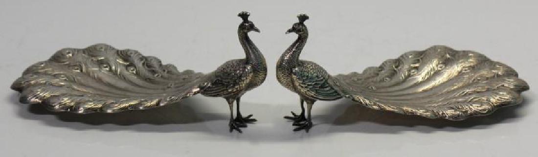 STERLING. Pair of Sterling Peacock Form Bowls. (1 of 7)
