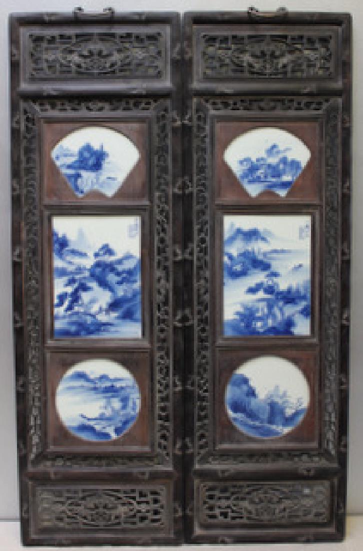 Pair Of Quality Framed Chinese Blue and White (1 of 8)