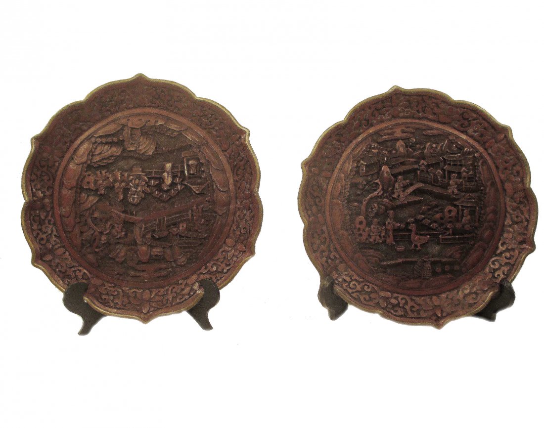 Pair of Cinnabar Plates, Qianlong Period (1 of 5)
