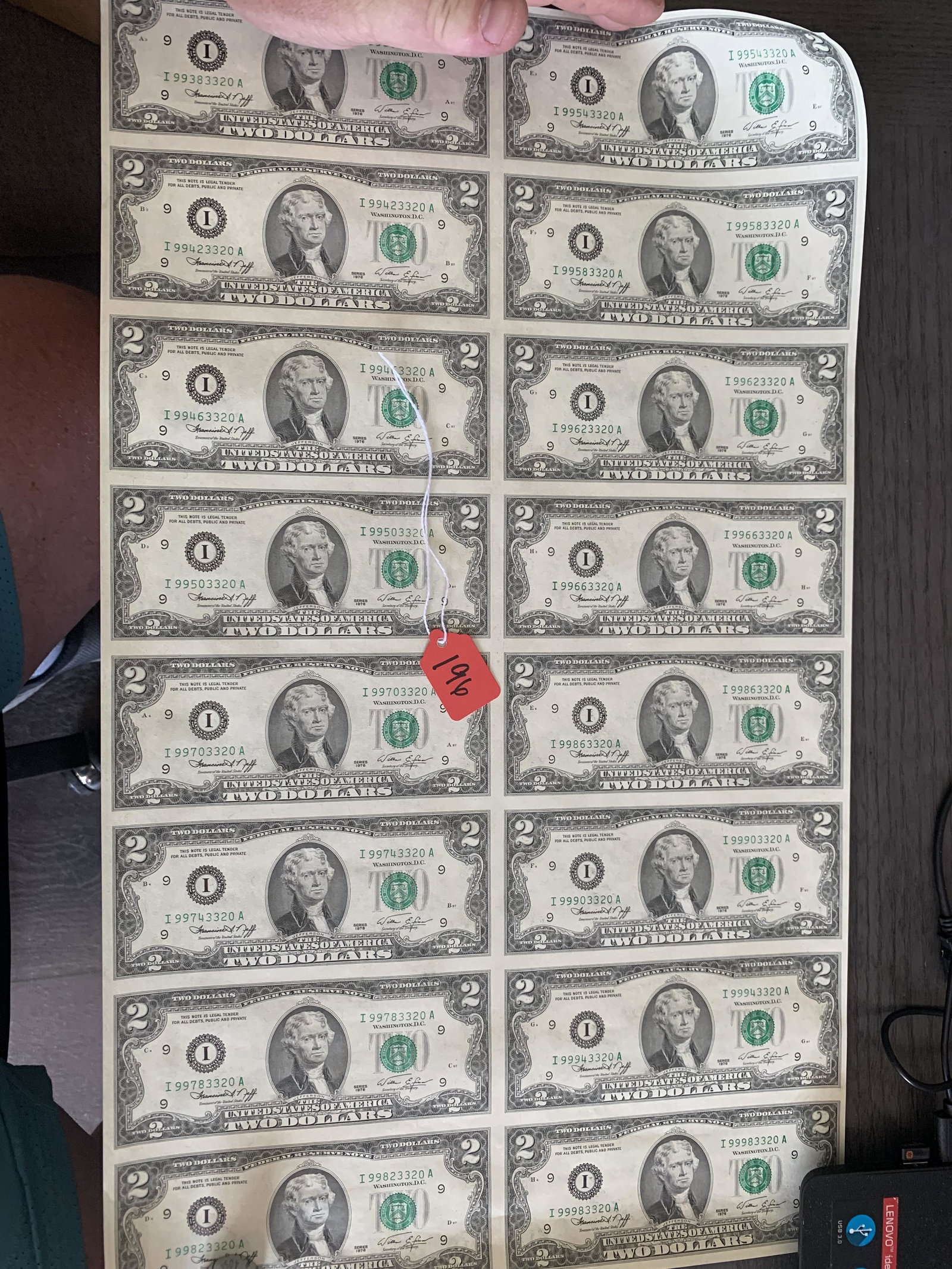 SHEET OF UNCUT $2 BILLS (1 of 1)