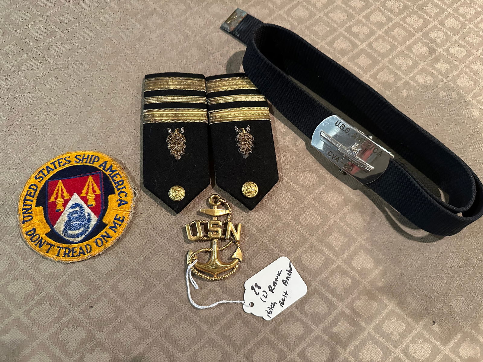 NAVY LOT - PATCH, 2 EPAULETTES, ANCHOR, USS AMERICA BELT (1 of 4)