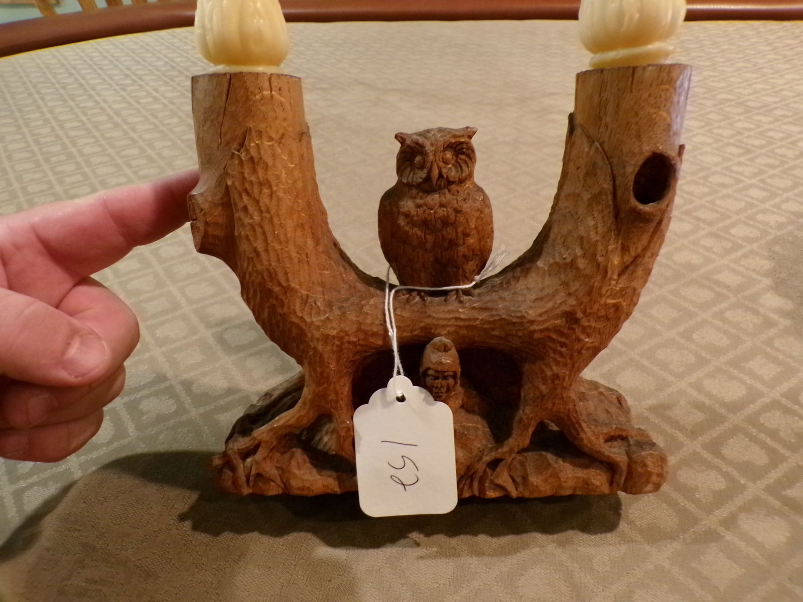 BLACKFOREST HANDCARVED OWL CANDLESTICK (1 of 6)