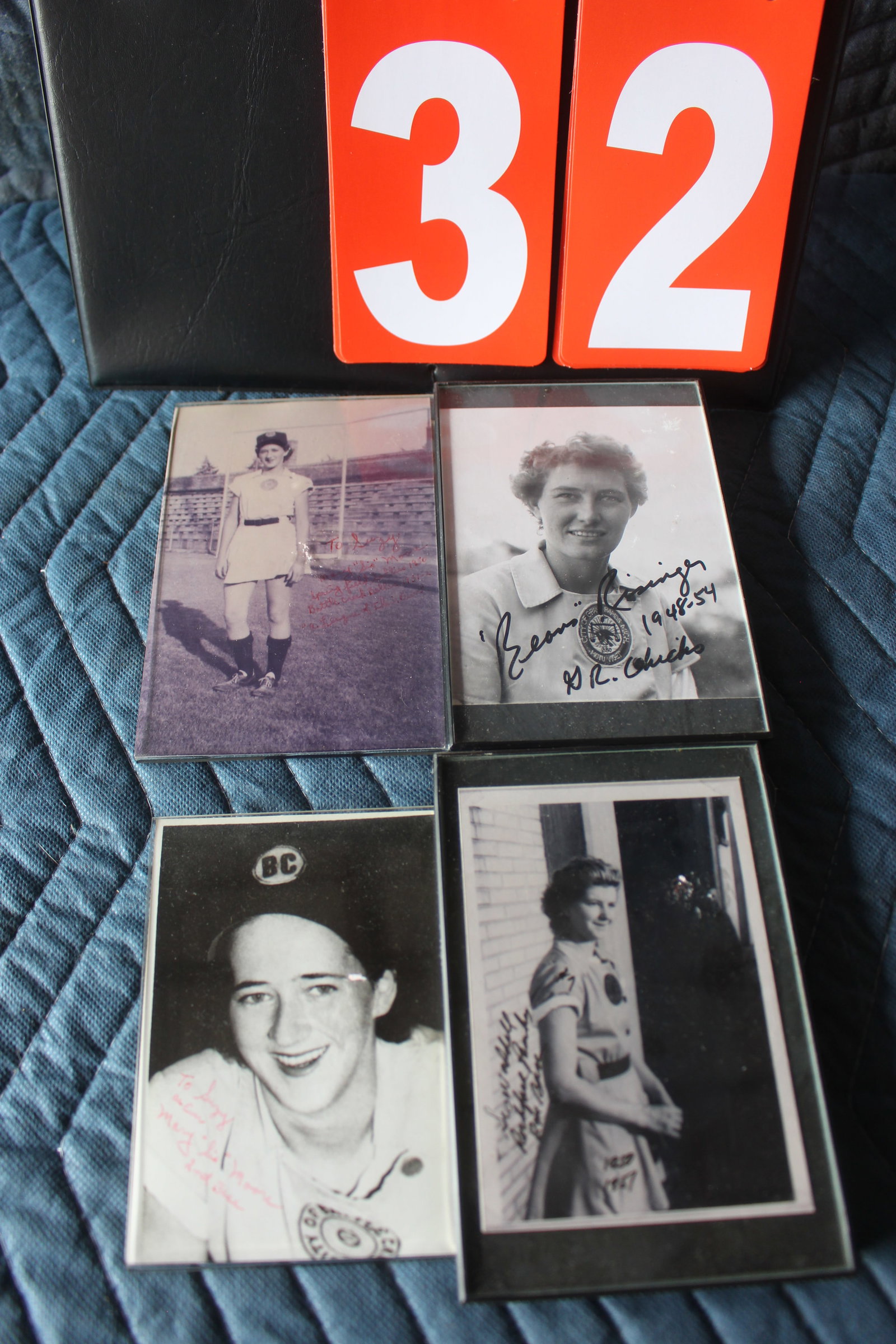 4 AUTOGRAPHED PHOTOS WPBL: HELEN WADDEL, MARY MOORE, EARLINE RISINGER