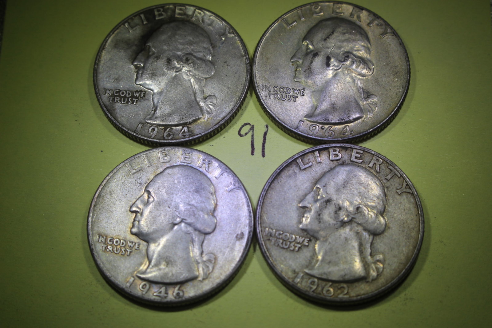 (4) WASHINGTON QUARTERS 1946, 1962, (2) 1964: none