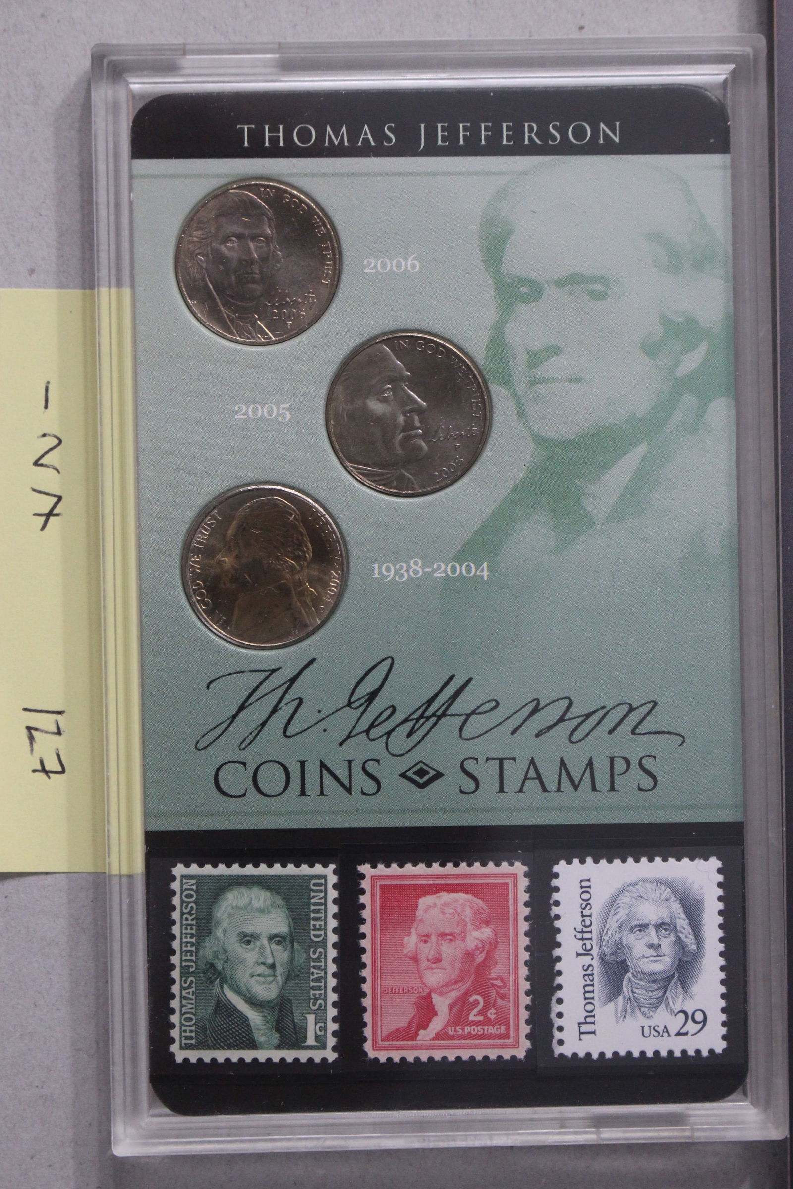 THOMAS JEFFERSON 3 COIN AND STAMP SET: none