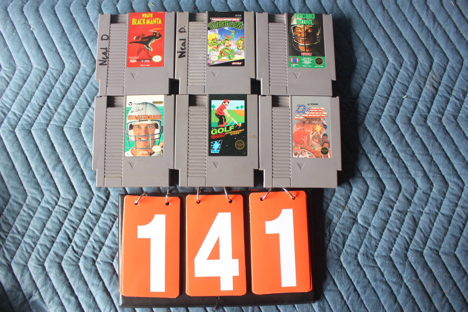 LOT OF NINTENDO NES GAMES (6): TECMO BOWL, QUARTERBACK, GOLF, BLACK MANTA, TMNT, DOUBLE DRIBBLE