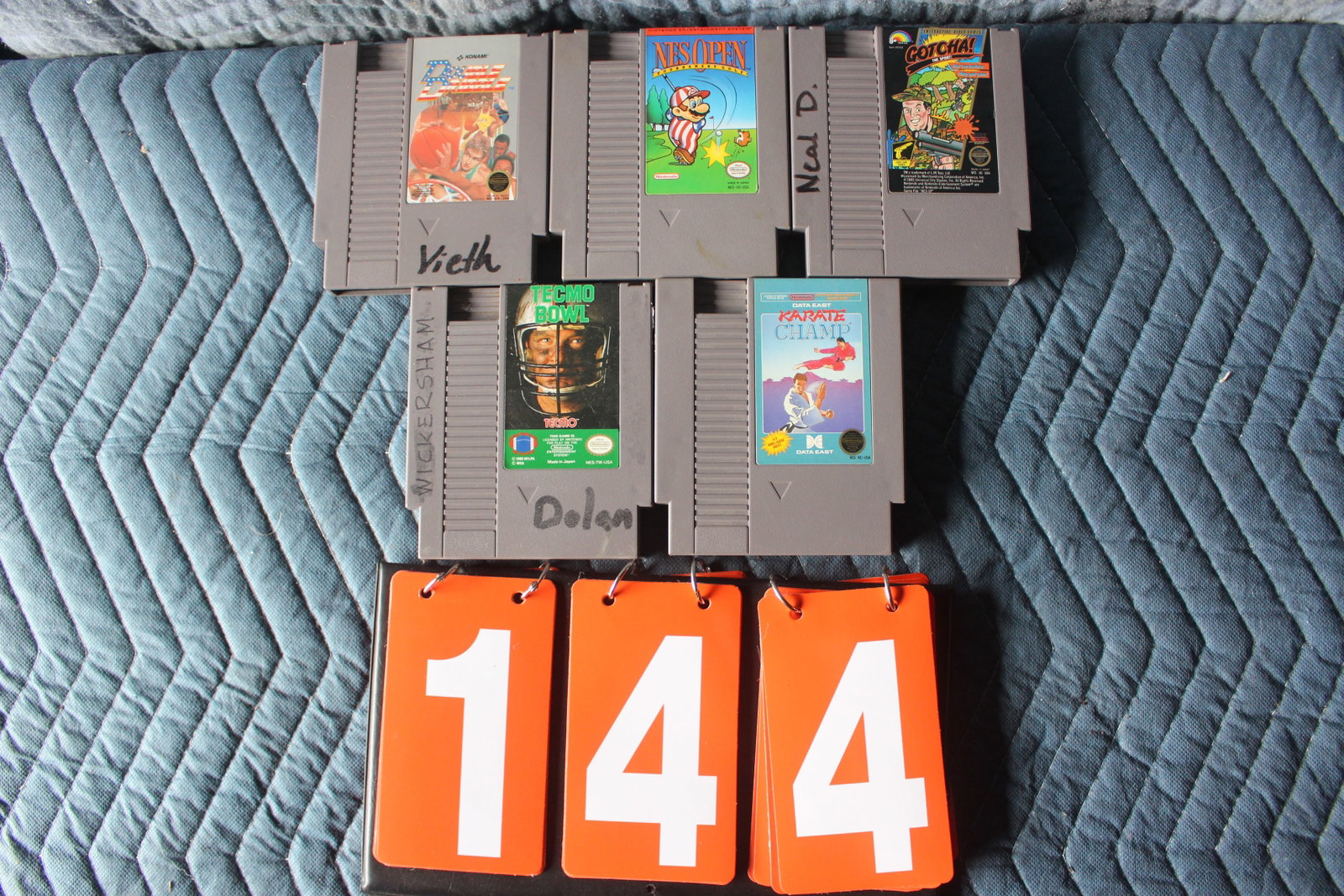 LOT OF NINTENDO NES GAMES (5): DOUBLE DRIBBLE, KARATE, TECMO BOWL, GOTCHA, NES OPEN
